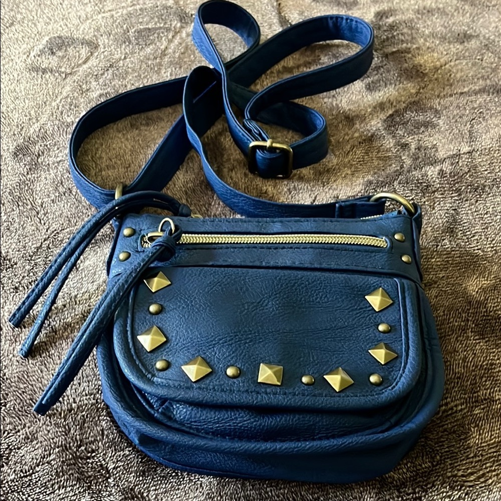 American Rag Blue Crossbody Bag with Gold Studs